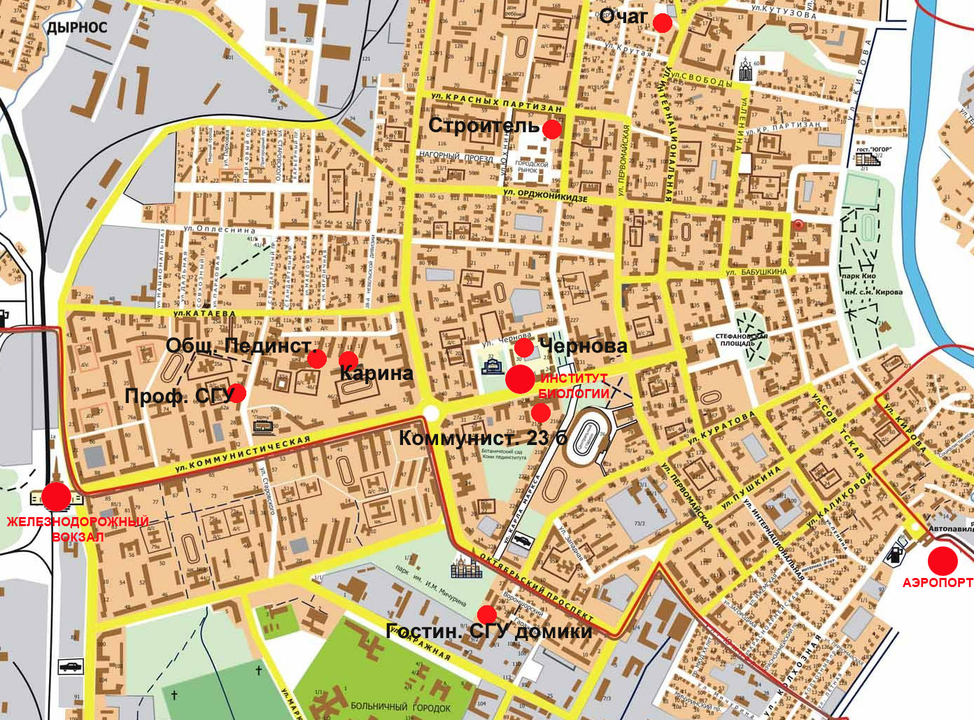 Карта города Сыктывкара с улицами