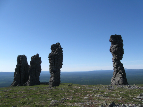 Stone pillars at <br>the Manpupuner Plateau 